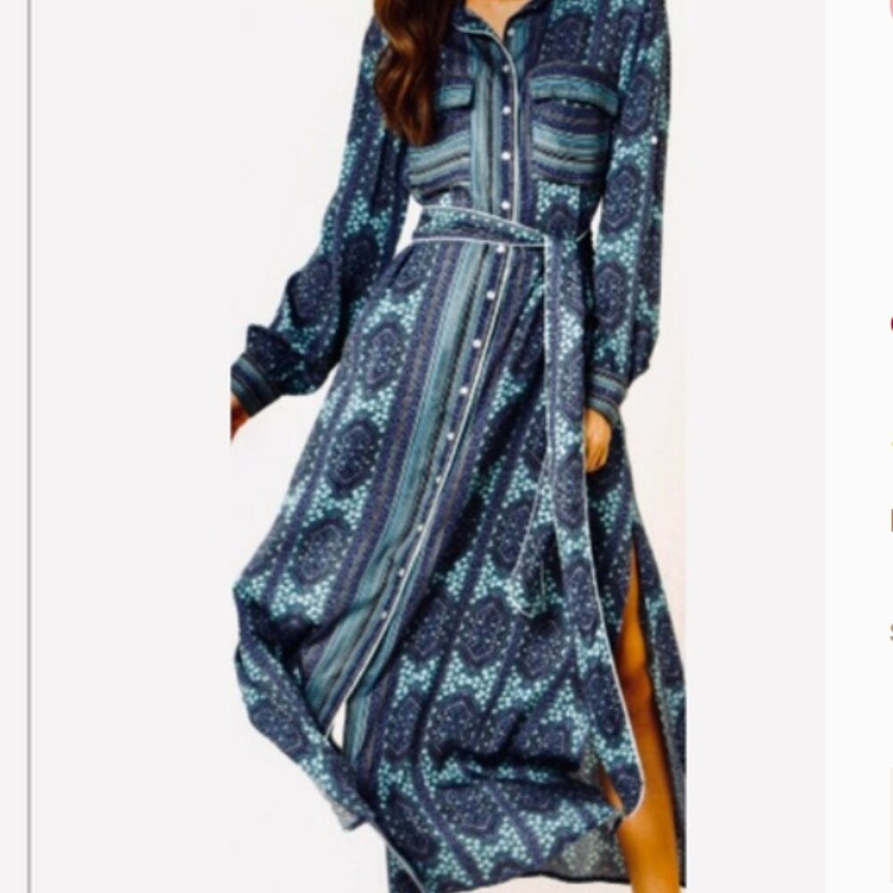 Omika Palma Shirt Maxi/Midi Navy Dress Mika Lagoon - Size XS